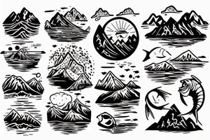 Fishing and mountains tattoo idea