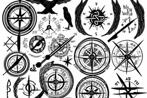 Nordic compass with runes and a raven head tattoo idea