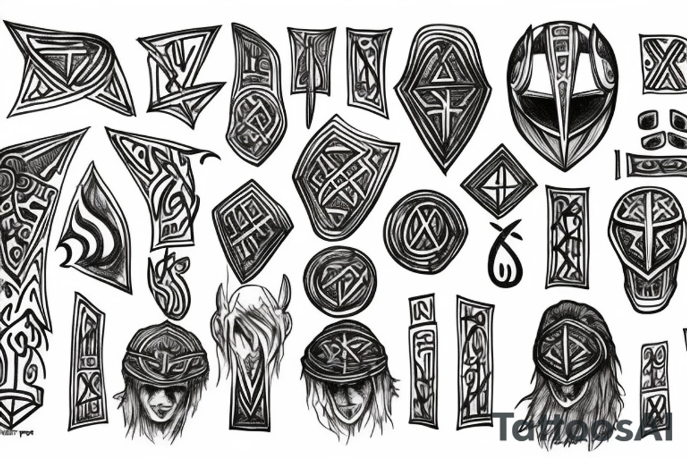 Helm of awe with runes and a raven head tattoo idea