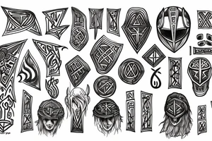 Helm of awe with runes and a raven head tattoo idea