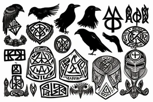 Helm of awe with runes and a raven head tattoo idea