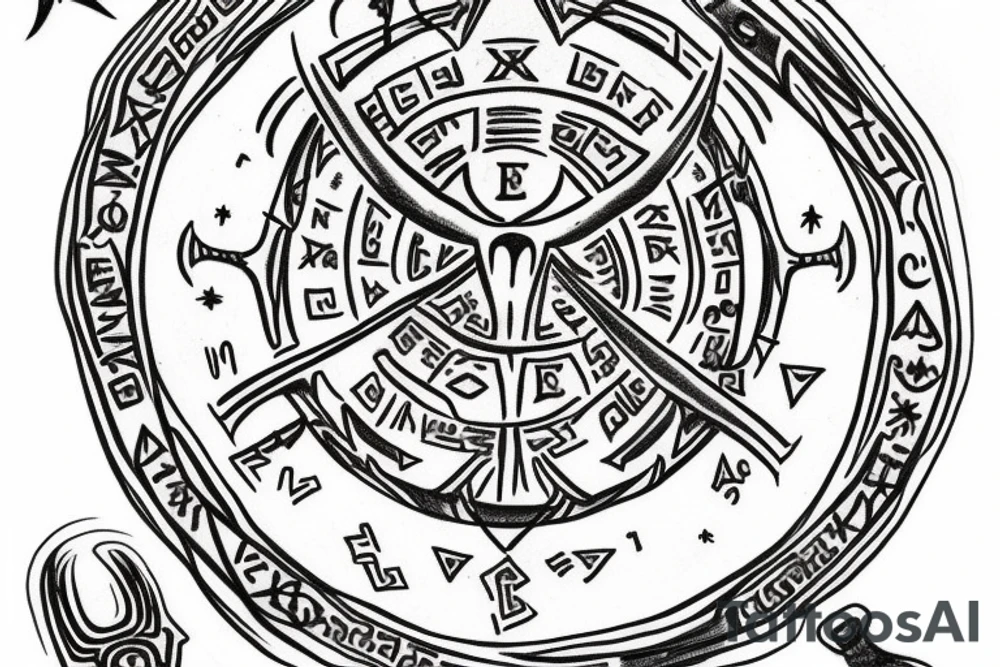 Vegvisir with runes and a raven head tattoo idea