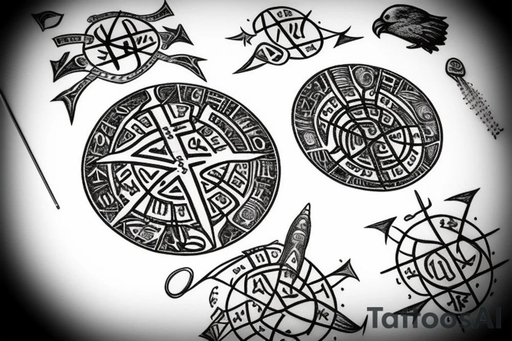 Vegvisir with runes and a raven head tattoo idea