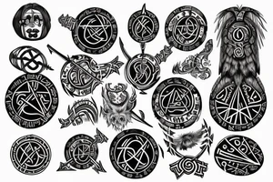 Vegvisir with runes and a raven head tattoo idea