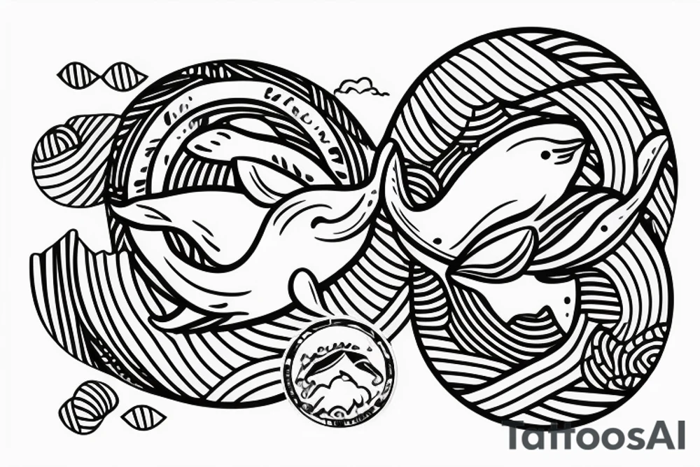 whale tail peeking out of the water in a circle tattoo idea
