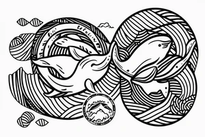 whale tail peeking out of the water in a circle tattoo idea
