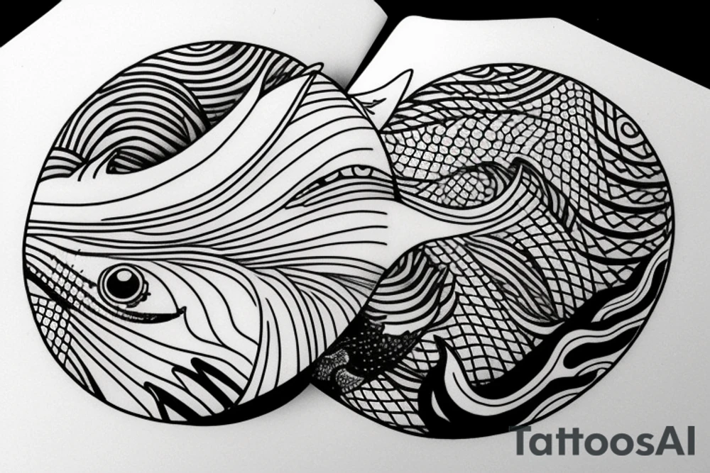 whale tail peeking out of the water in a circle tattoo idea