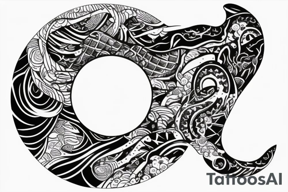 whale tail peeking out of the water in a circle tattoo idea