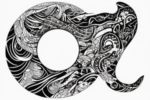 whale tail peeking out of the water in a circle tattoo idea
