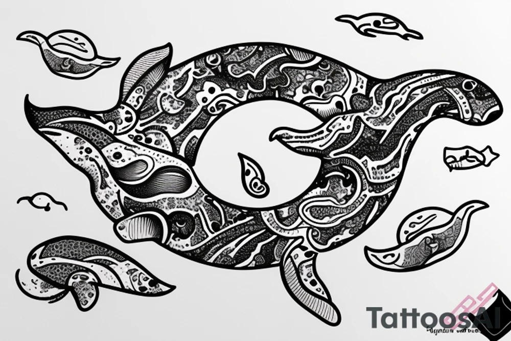 whale tail peeking out of the water in a circle tattoo idea