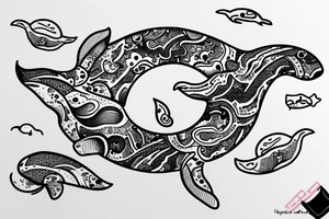 whale tail peeking out of the water in a circle tattoo idea