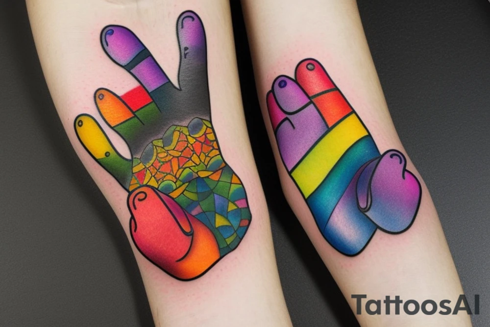 rainbow colored bear paw tattoo idea