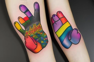 rainbow colored bear paw tattoo idea