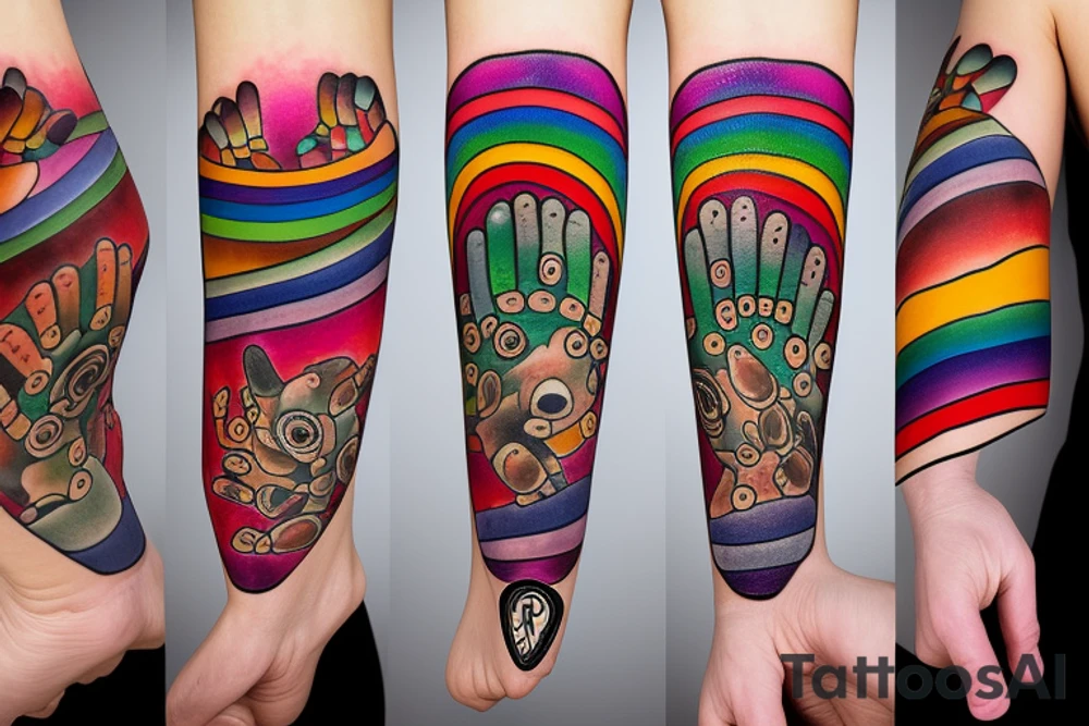 rainbow-colored bear paw tattoo idea