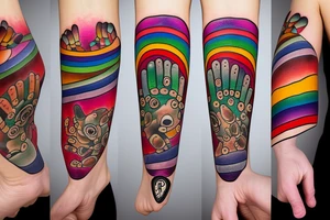 rainbow-colored bear paw tattoo idea
