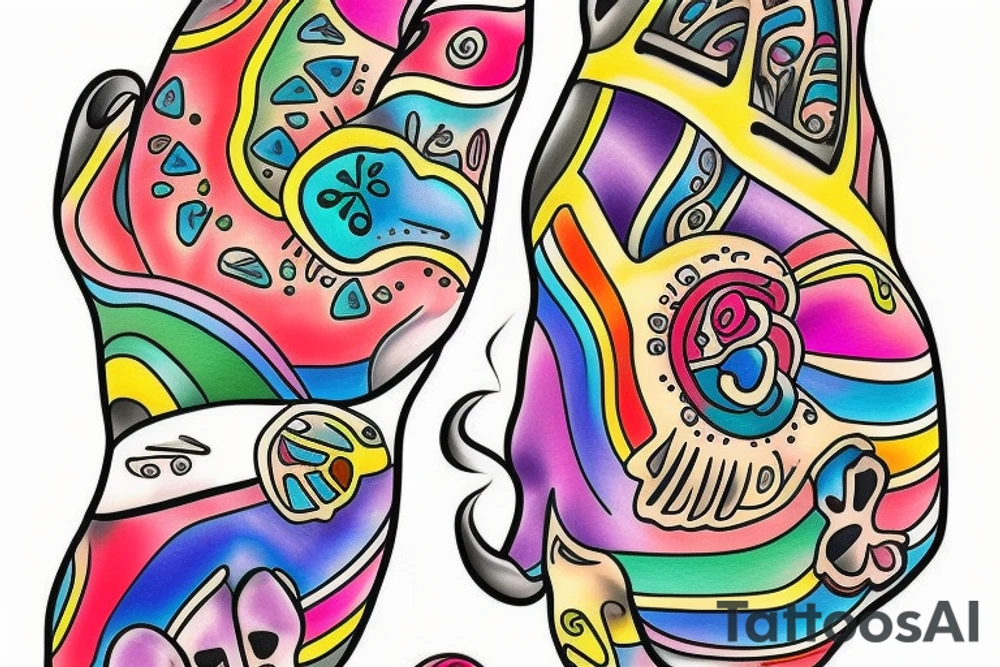 rainbow-colored bear paw tattoo idea