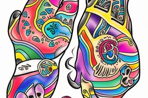 rainbow-colored bear paw tattoo idea