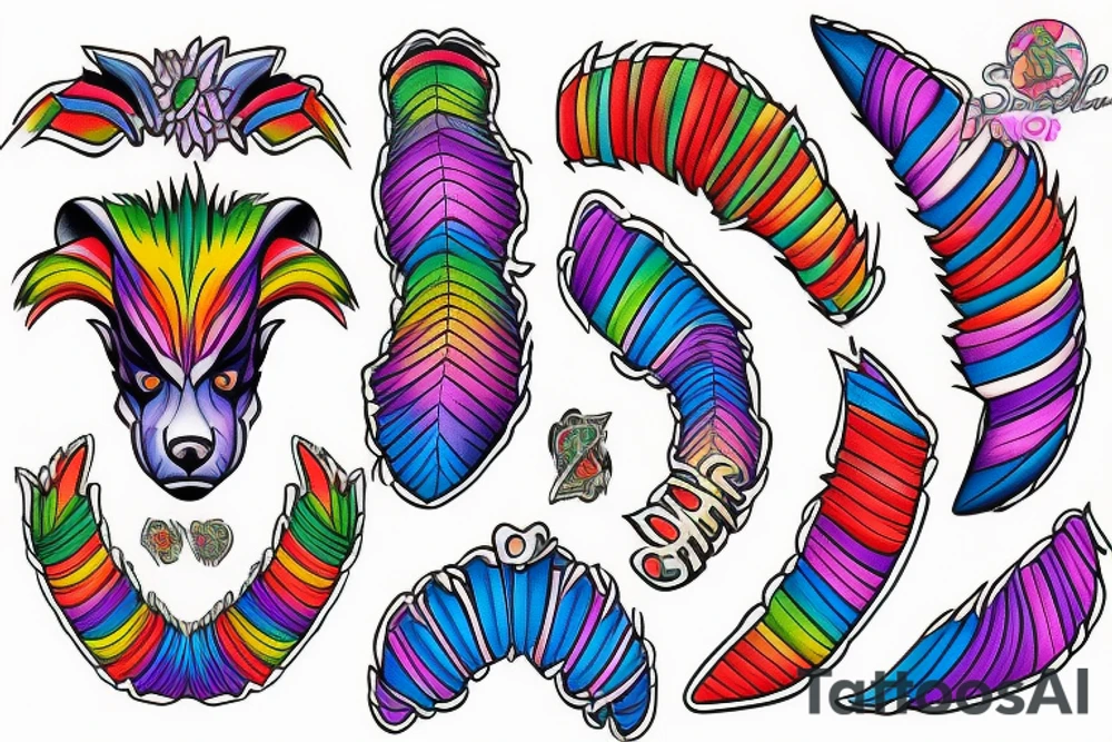 rainbow-colored bear claw tattoo idea