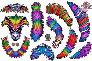 rainbow-colored bear claw tattoo idea