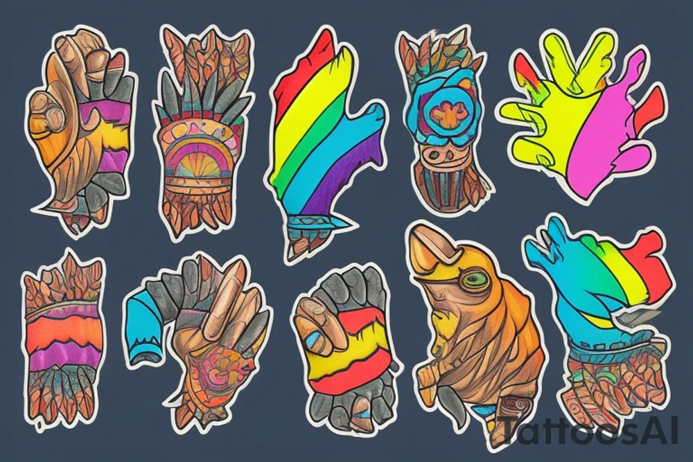rainbow-colored bear claw tattoo idea