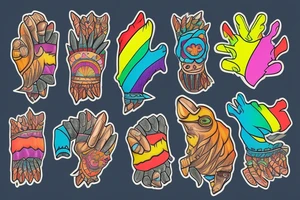rainbow-colored bear claw tattoo idea