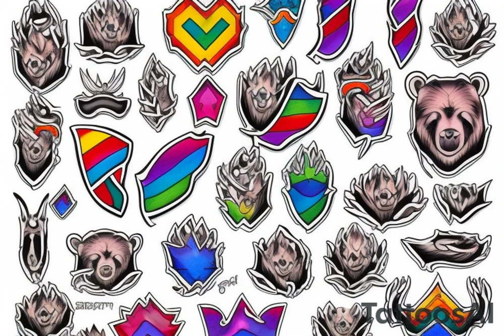 bear claw, rainbow-colored tattoo idea