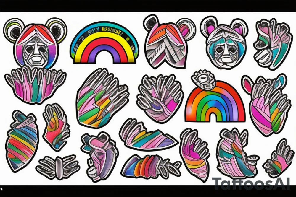 bear claw, rainbow-colored tattoo idea