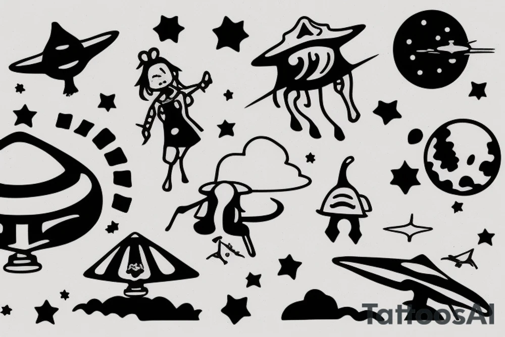 UFO abducting a cow tattoo idea