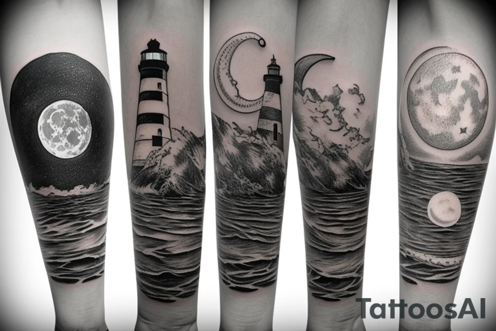 Lighthouse and moon tattoo idea