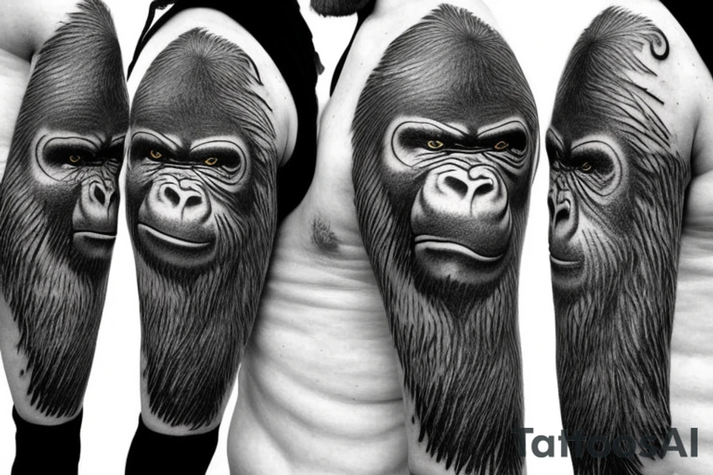 Gorilla head between leaves tattoo idea