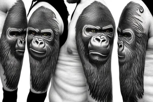 Gorilla head between leaves tattoo idea