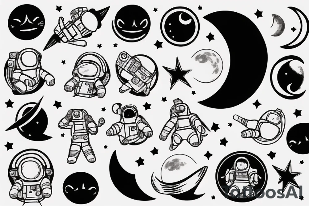 Astronaut black cat with a moon background tattoo idea