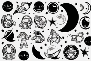 Astronaut black cat with a moon background tattoo idea