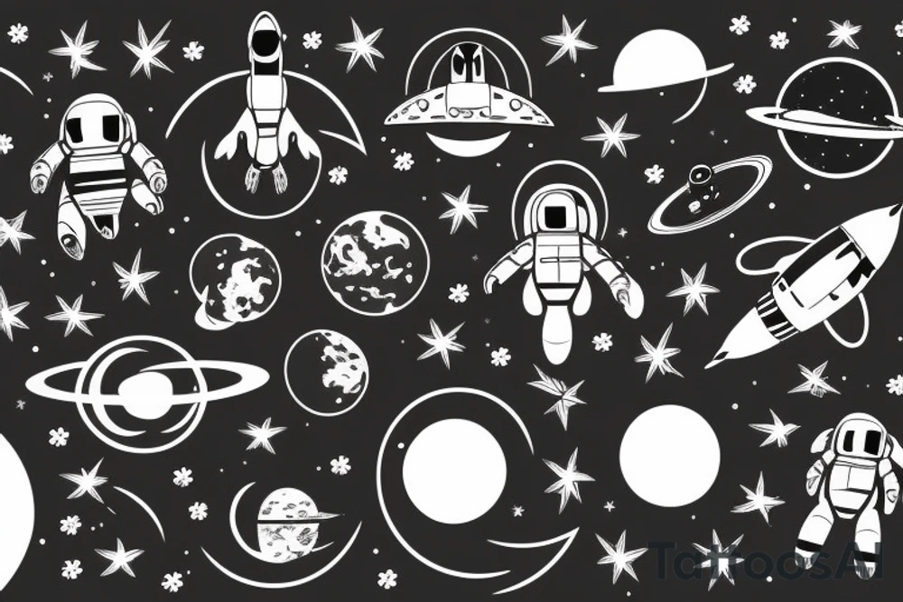 Astronaut black cat with a moon background tattoo idea