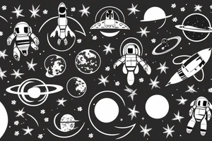 Astronaut black cat with a moon background tattoo idea