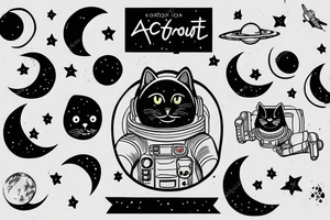 Astronaut black cat with a moon background tattoo idea