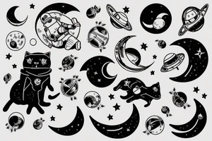 Astronaut black cat with a moon background tattoo idea