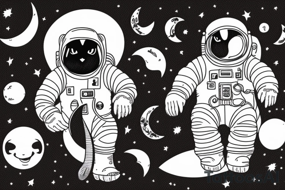 Astronaut black cat with a moon background tattoo idea