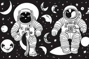Astronaut black cat with a moon background tattoo idea