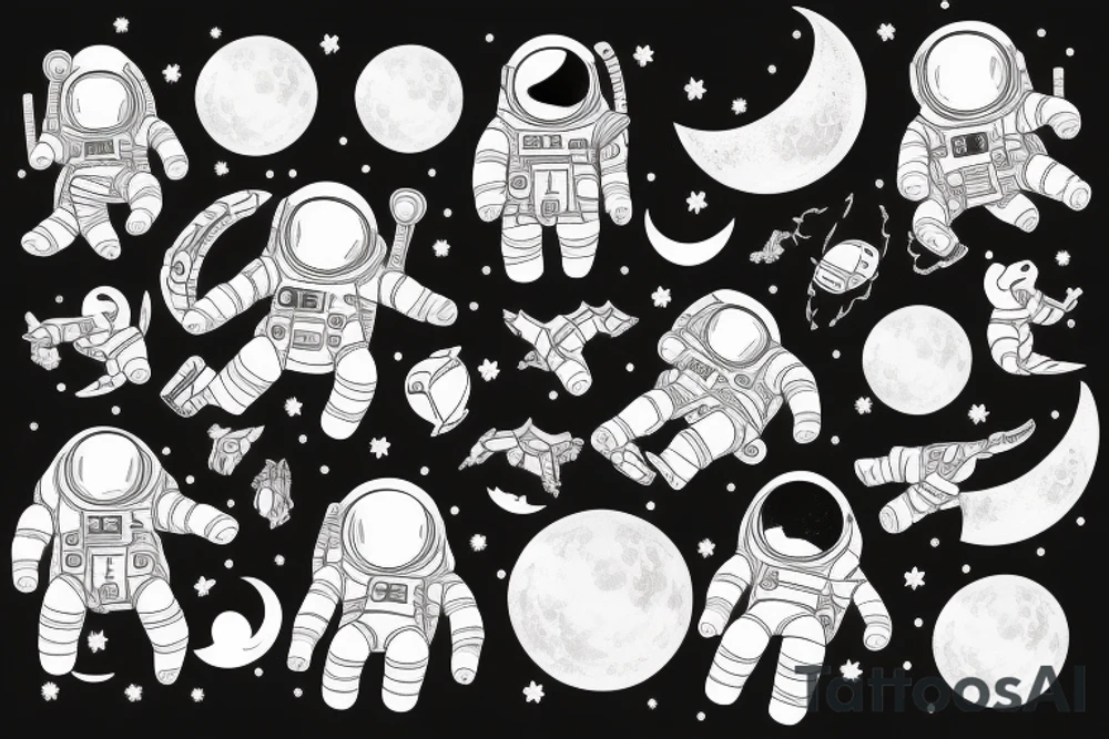 Astronaut black cat with a moon background tattoo idea