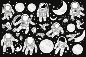 Astronaut black cat with a moon background tattoo idea