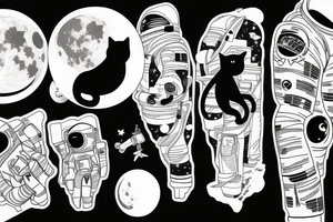 Astronaut black cat with a moon background tattoo idea