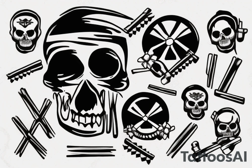 Skull and crossbones but the cross is made of drum sticks tattoo idea