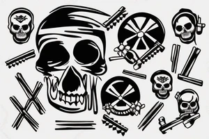 Skull and crossbones but the cross is made of drum sticks tattoo idea