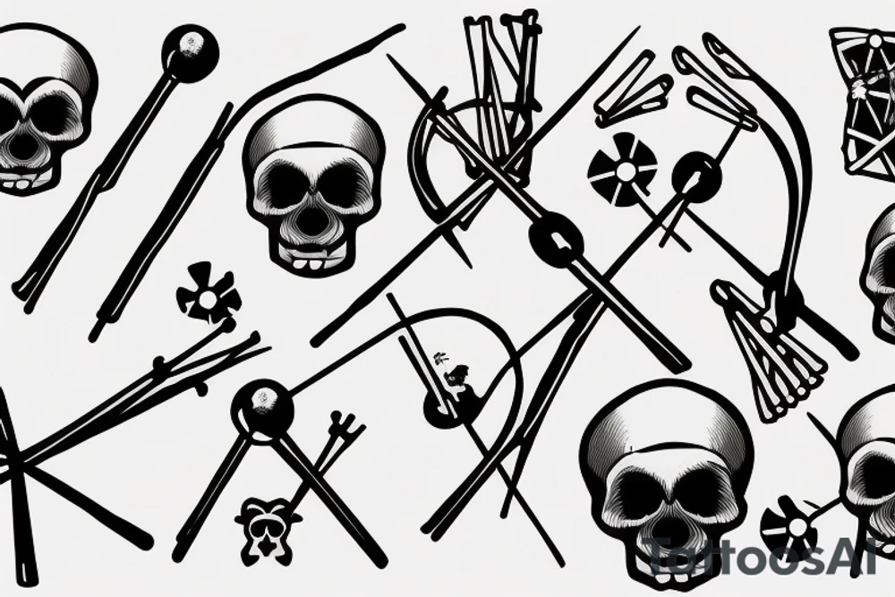 Skull and crossbones but the cross is made of drum sticks tattoo idea
