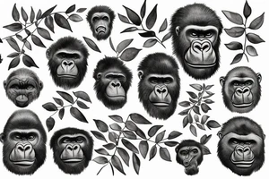 Gorilla head between leaves tattoo idea