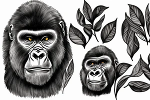 Gorilla head between leaves tattoo idea