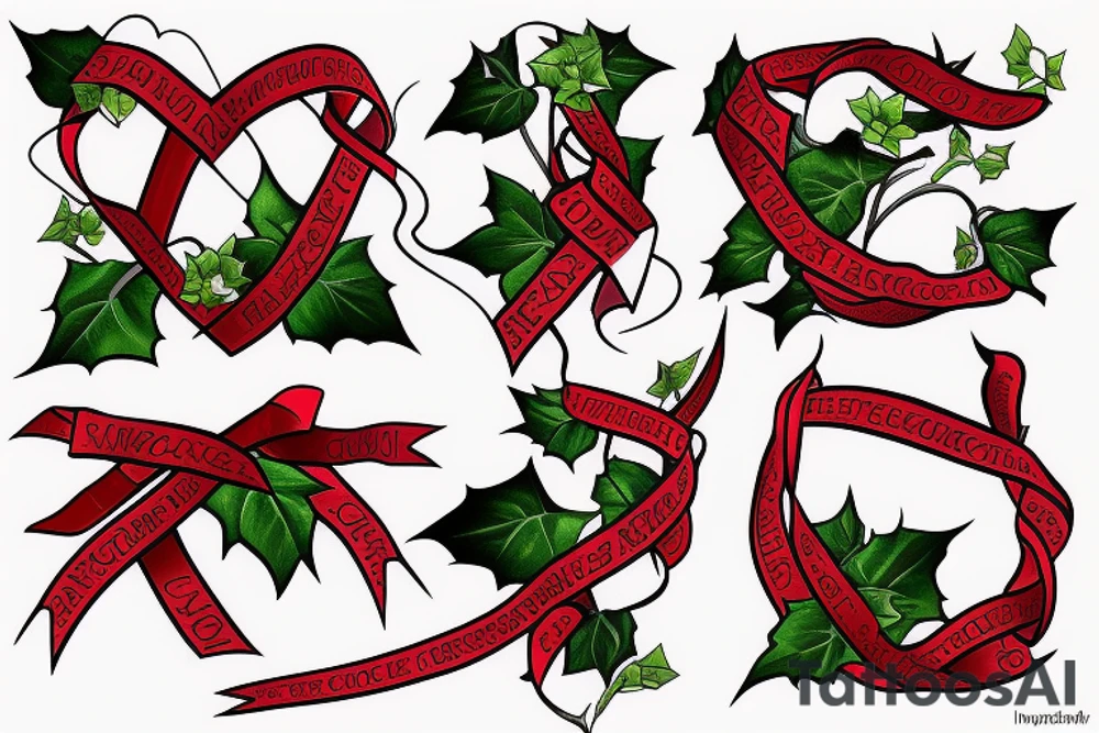 English Ivy intertwined with red ribbons tattoo idea
