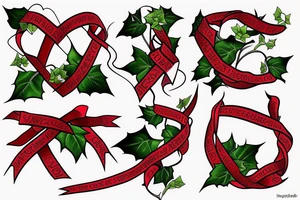 English Ivy intertwined with red ribbons tattoo idea
