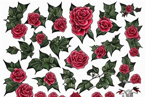 English Ivy intertwined with red ribbons tattoo idea